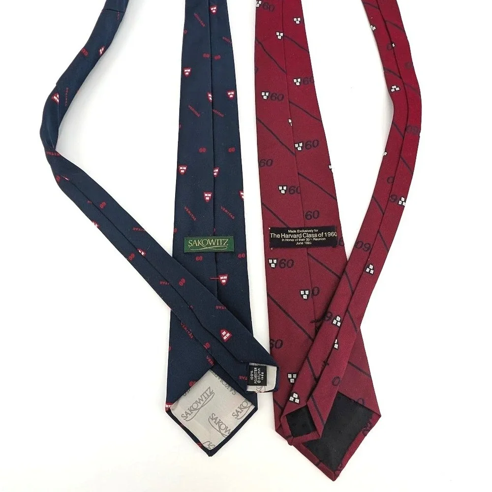 Vintage Harvard University Tie Set Veritas Class of 60 Crest Navy Burgundy